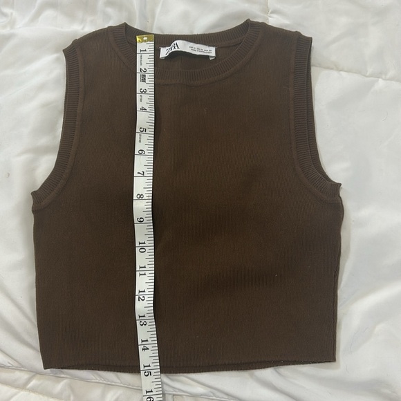 Zara knit crop top size medium chocolate brown sleeveless shirt - Picture 5 of 6